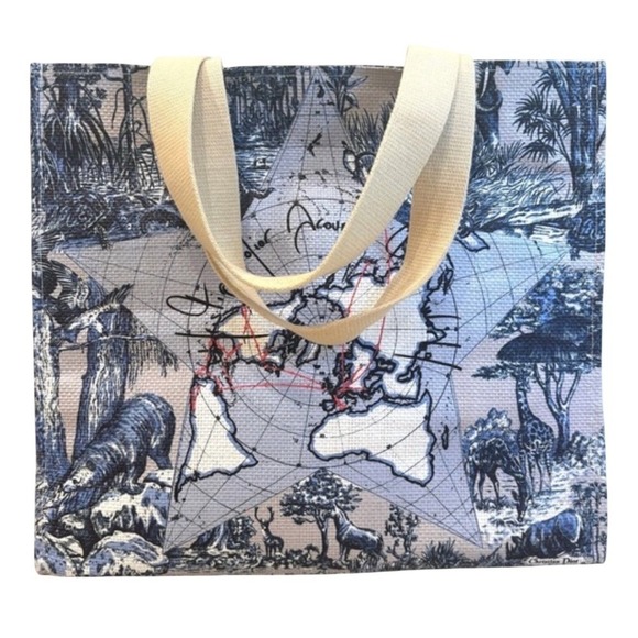 Christian Dior Handbags - Dior Beauty Blue Toile De Jouy World Map Star Paper Straw Tote Bag OS Beach Tote